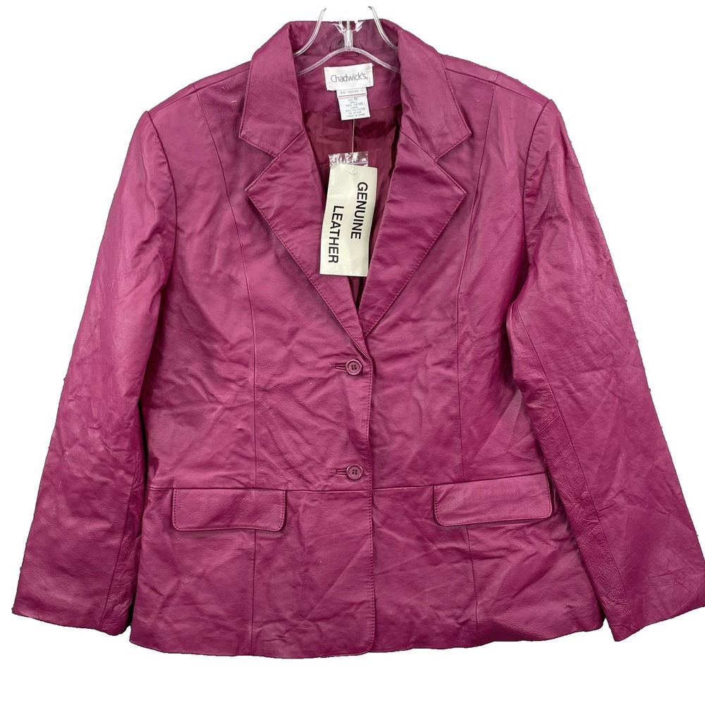 Chadwicks Genuine Leather Blazer Womens 16 Magenta Retro Chic 80s Biker Corpcore